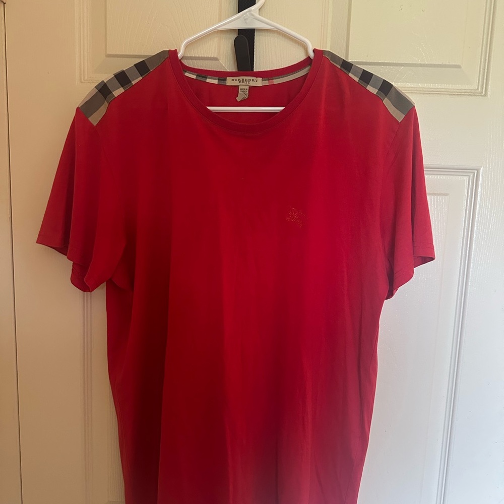 Burberry Red Short Sleeve Tee with Iconic Shoulder Detail